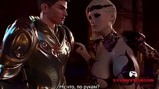 장면#4 동영상을 위해: Beautiful artwork of a big-boobed, shaven woman in...